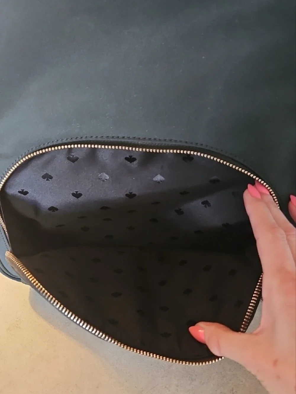 kate spade Dark Green nylon backpack with gold hardware